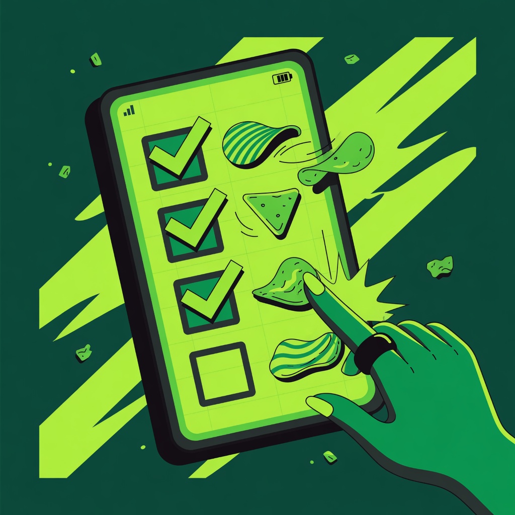 Phone checklist of snacks — tap what you ate